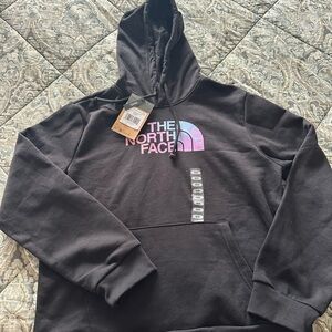 The North Face Black Hoodie with Pink and Blue Logo
